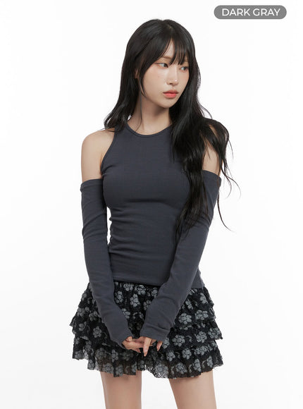 back-cut-out-open-shoulder-long-sleeve-cg420 / Dark gray