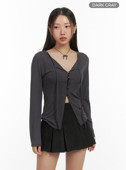 string-detail-long-sleeve-button-top-co417 / Dark gray