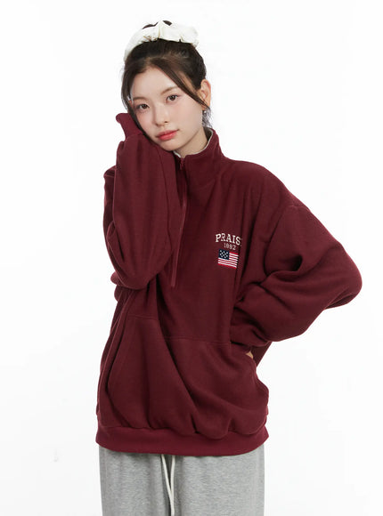 oversized-quarter-zip-fleece-pullover-cn518 / Dark red