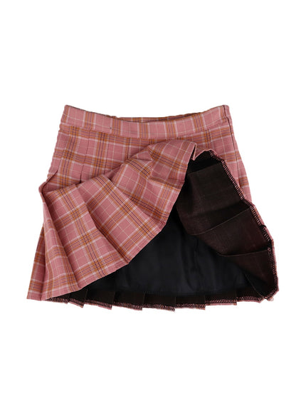 check-pleated-mini-skirt-om408