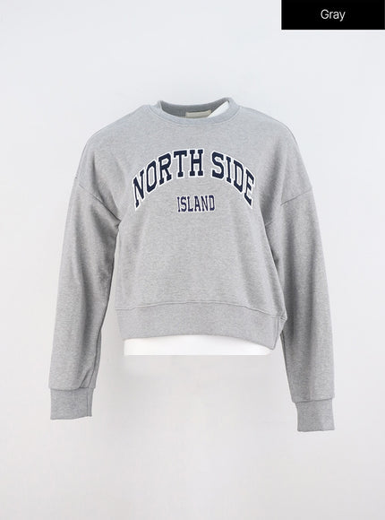 embroidered-letter-sweatshirt-oo323 / Gray