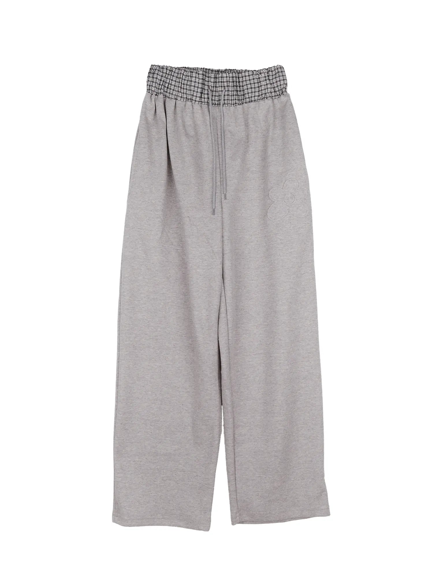 plaid-waist-wide-leg-sweatpants-cs530 / Gray