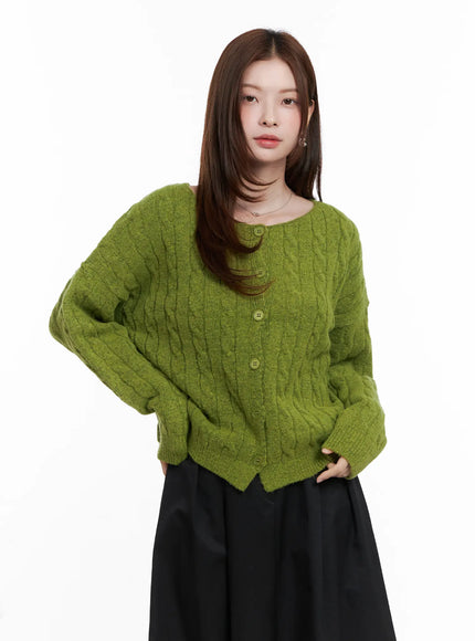 loose-fit-cable-knit-cardigan-cg521 / Green