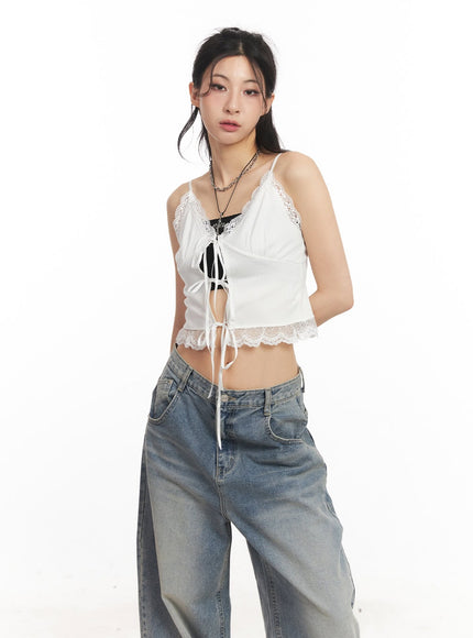 sweetheart-lace-ribbon-cami-top-ca514 / White