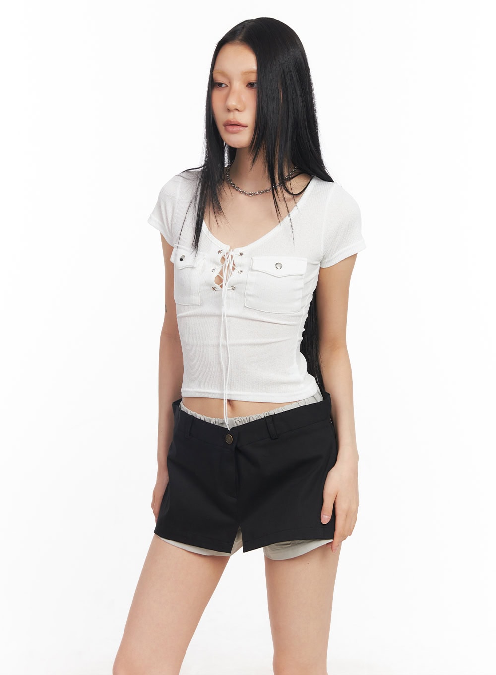 pocket-eyelet-crop-top-cy528 / White