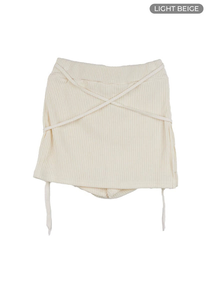 fitted-ribbon-mini-skirt-co417 / Light beige