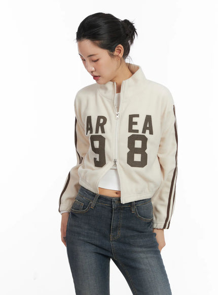 slim-fit-graphic-fleece-zip-up-cd509 / Light beige