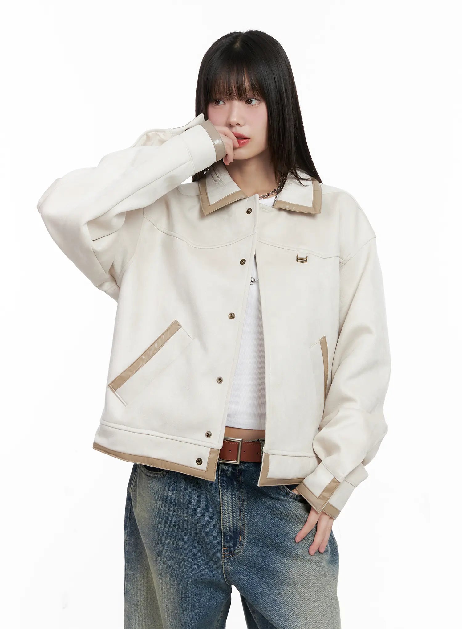 western-suede-collared-jacket-cg518 / Light beige