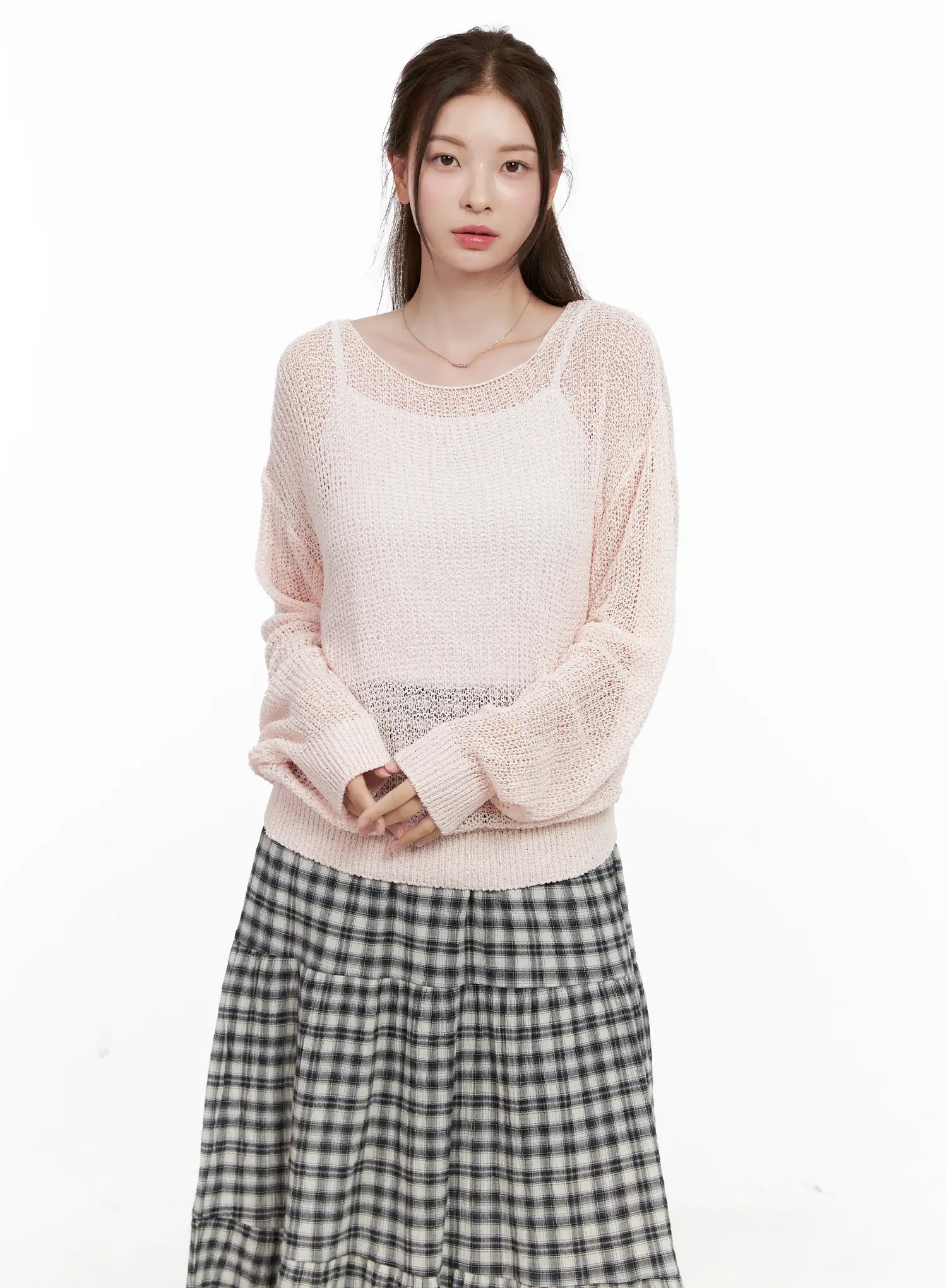 summer-loose-fit-long-sleeve-knit-cl523 / Light pink