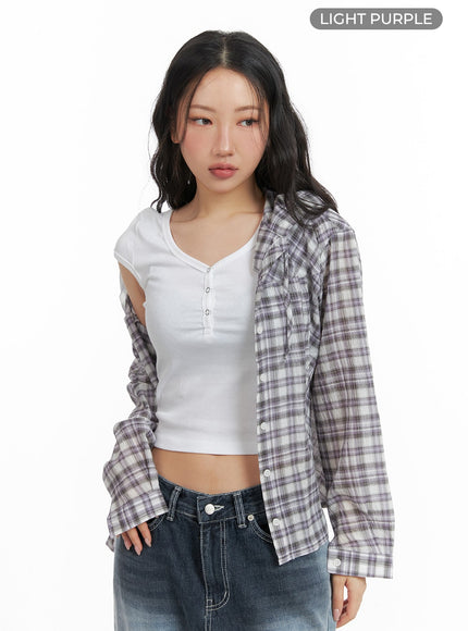 plaid-hoodie-jacket-cm425 / Light purple