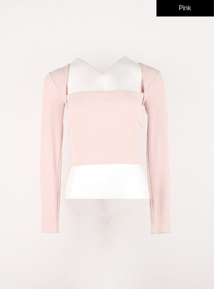 square-neck-long-sleeve-top-in301 / Pink