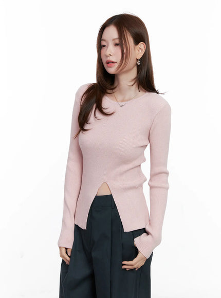 two-way-button-side-slit-knit-top-cg521 / Pink