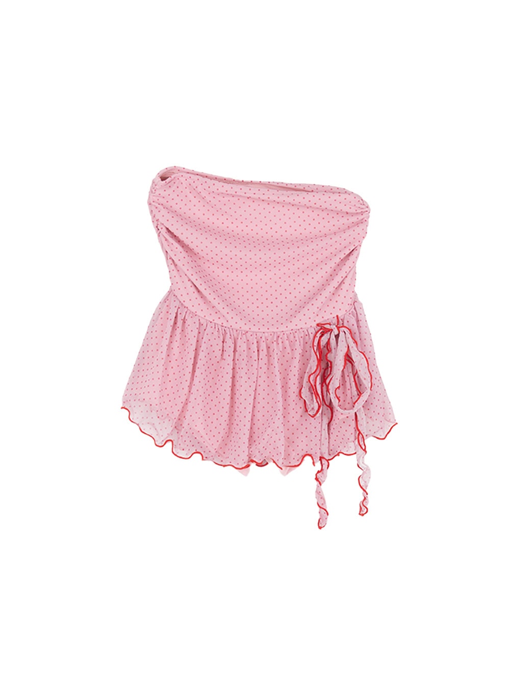 polka-dot-shirred-mini-skirt-cy521 / Pink