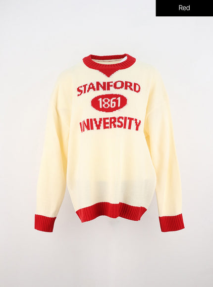 lettering-long-sleeve-sweater-oo323 / Red