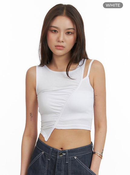 shirred-crop-sleeveless-top-cy424 / White