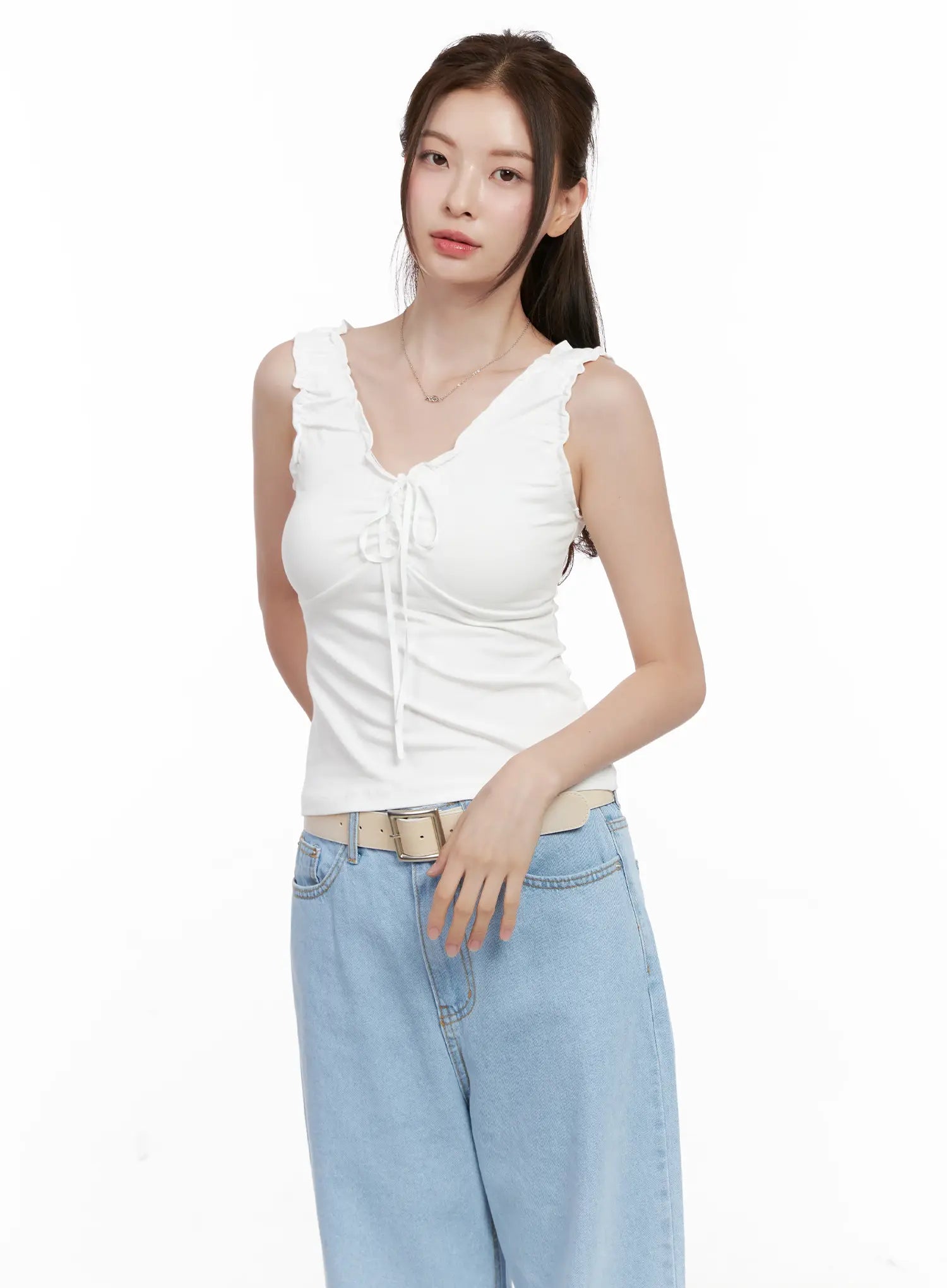 shirred-ribbon-2-way-sleeveless-top-cl523 / White