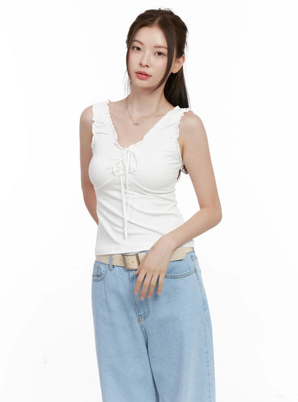 shirred-ribbon-2-way-sleeveless-top-cl523 / White
