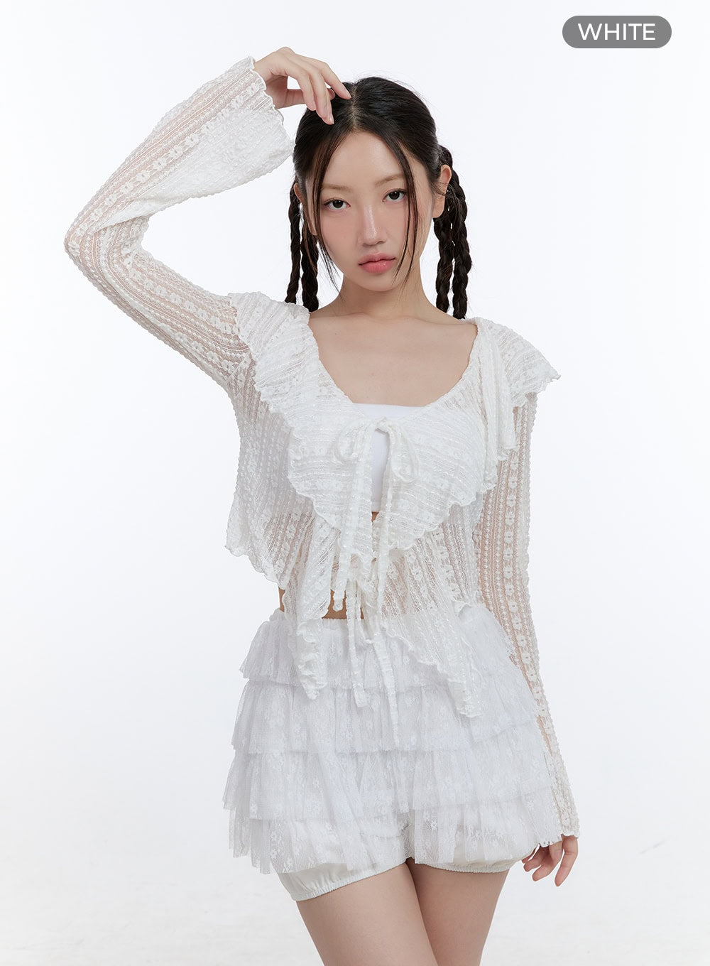 lace-frill-ribbon-cardigan-cg413 / White