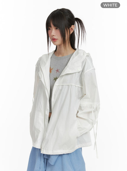 hooded-drawstring-oversized-windbreaker-ca418 / White