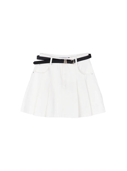 belted-pleated-mini-skirt-ca514 / White