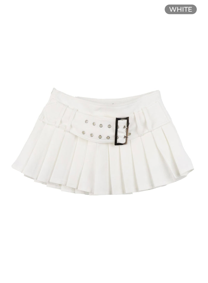 belted-pleated-mini-skirt-cy408 / White