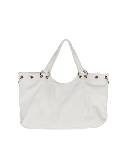 faux-leather-eyelet-tote-bag-cn511 / White