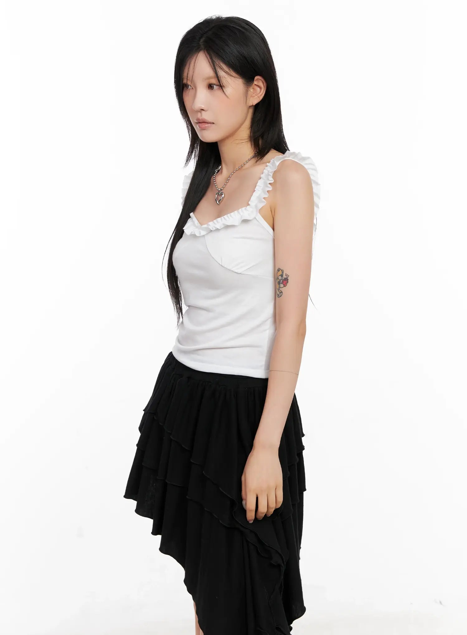 asymmetric-ruffle-dress-cl528 / White