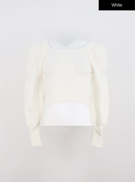 boat-neck-puff-sleeve-crop-sweater-on306 / White