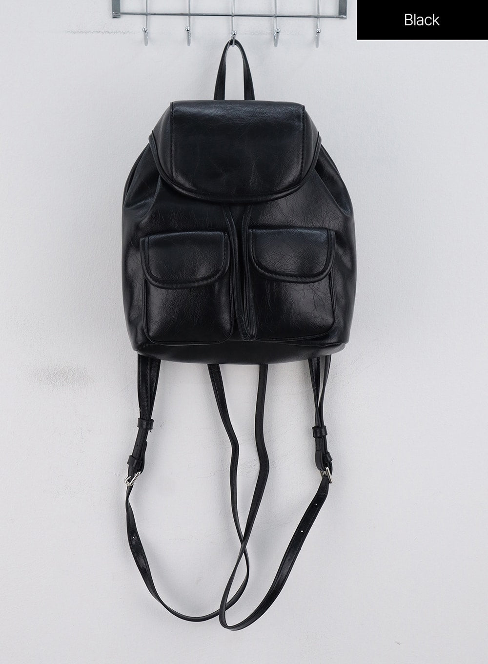 Black faux 2024 leather backpack womens