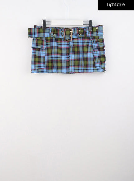 checkered-buckle-mini-skirt-is306