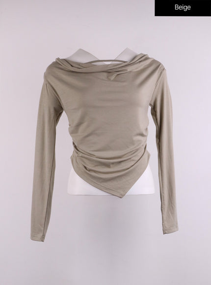 asymmetrical-draped-crop-top-cj426 / Beige