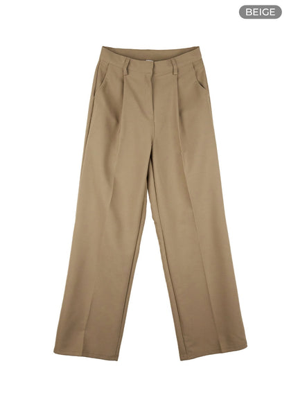 pintuck-solid-wide-fit-trousers-os423 / Beige