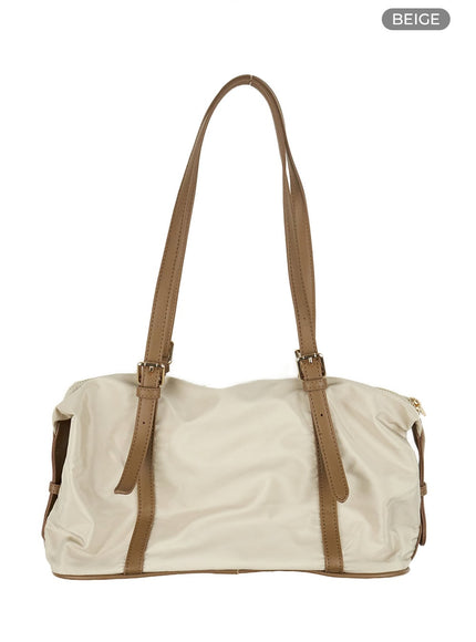 belted-nylon-shoulder-bag-ol430 / Beige