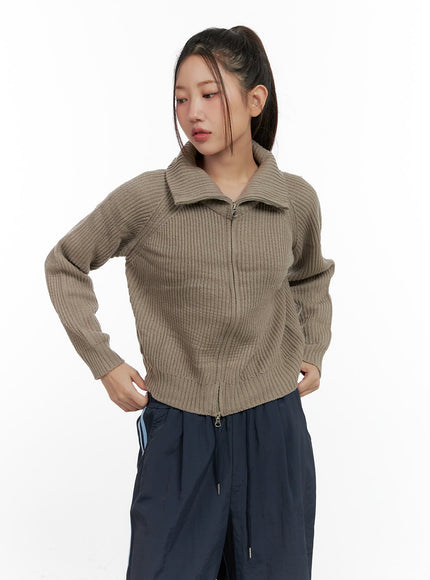 two-way-zip-knit-sweater-cn412 / Beige