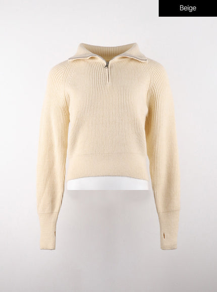 half-neck-zip-sweater-od321 / Beige