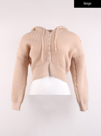 knit-button-crop-hoodie-oj429 / Beige