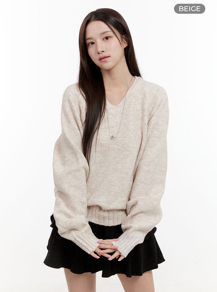 oversized-v-neck-sweater-og429 / Beige