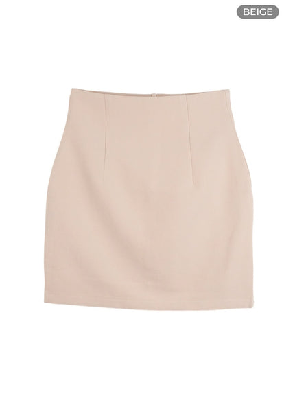 basic-high-waist-mini-skirt-ou411 / Beige