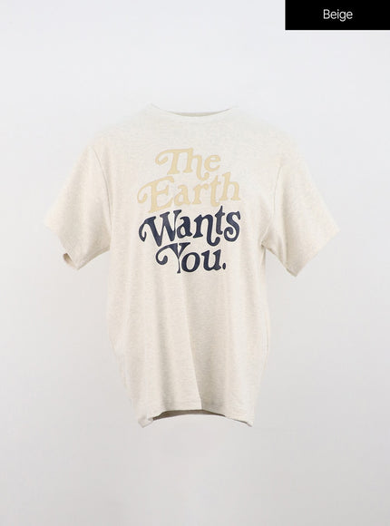 lettering-round-neck-tee-on320 / Beige