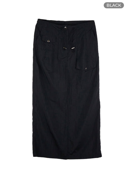 nylon-pocket-maxi-skirt-cl422 / Black