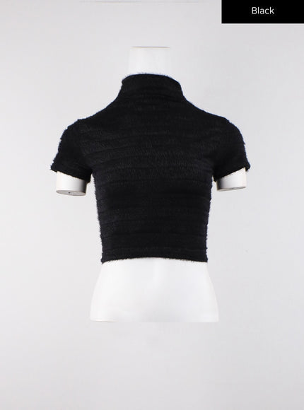 solid-high-collar-rib-knit-crop-top-cd315 / Black