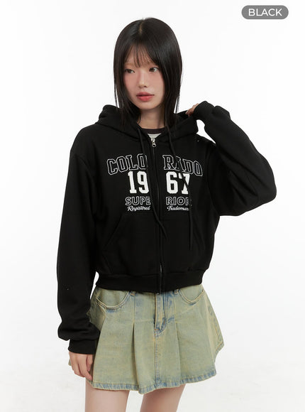 lettering-zip-up-hoodie-cg426 / Black