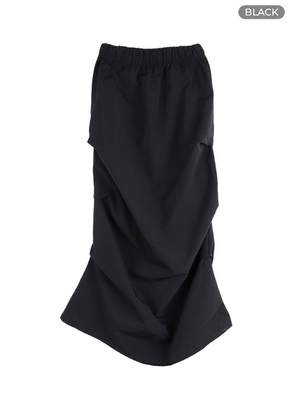 pintuck-nylon-maxi-skirt-of427 / Black