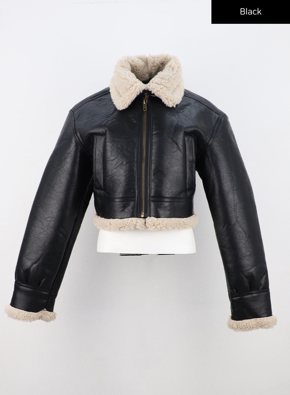 buckle-faux-shearling-jacket-cn303 / Black