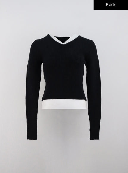 v-neck-knit-crop-sweater-on330 / Black