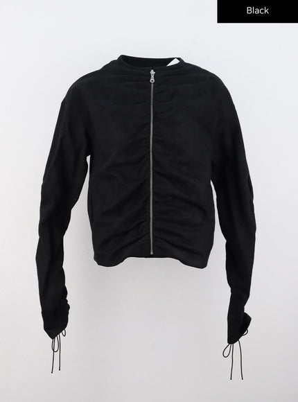 ruched-zip-up-collar-jacket-co319 / Black