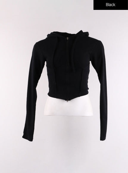 slim-fit-zip-up-crop-hoodie-cf405 / Black