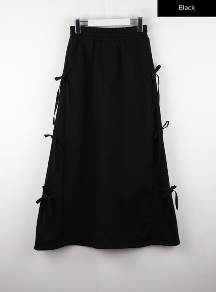 balletcore-ribbon-side-slit-maxi-skirt-cd319 / Black