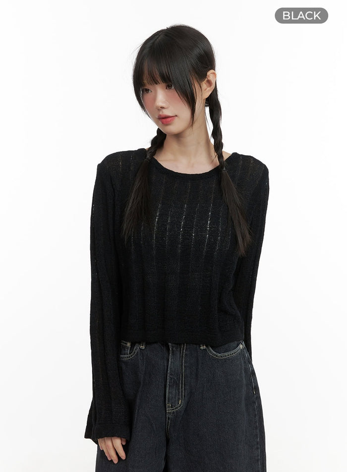 sheer-crop-sweater-cy414 / Black