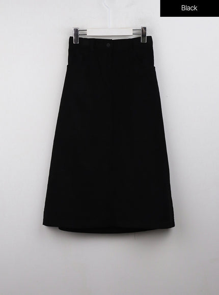 corduroy-mid-waist-maxi-skirt-oj415 / Black